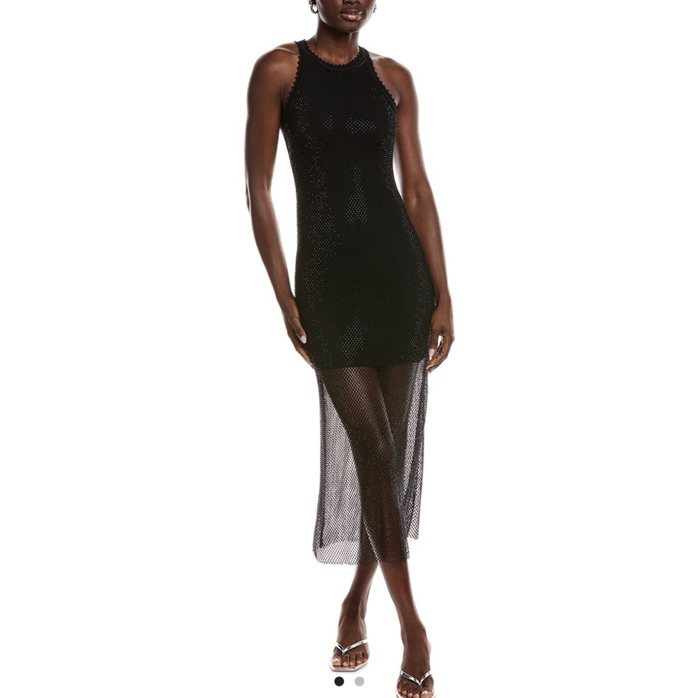 NWT Sandro Hollywood Rhinestone Mesh Summer midi/maxi Dress Black Size 36 (s)